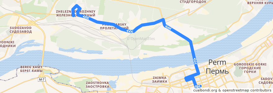 Mapa del recorrido Автобус №6: Центральный рынок – мкр-н Железнодорожный de la línea  en Пермский городской округ.