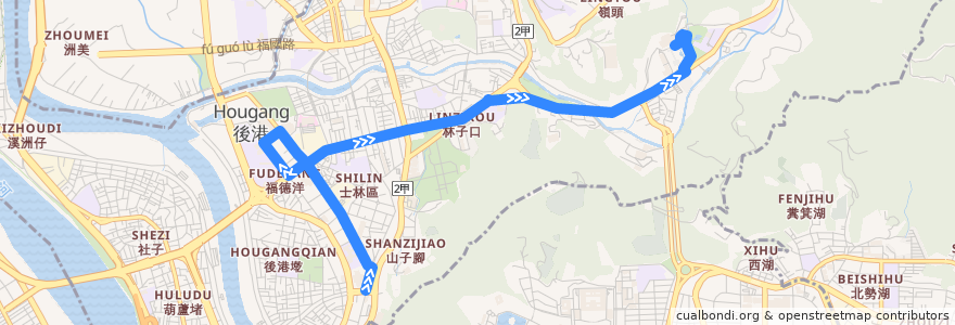 Mapa del recorrido 臺北市 紅30 故宮博物院-捷運劍潭站 (返程) de la línea  en District de Shilin.