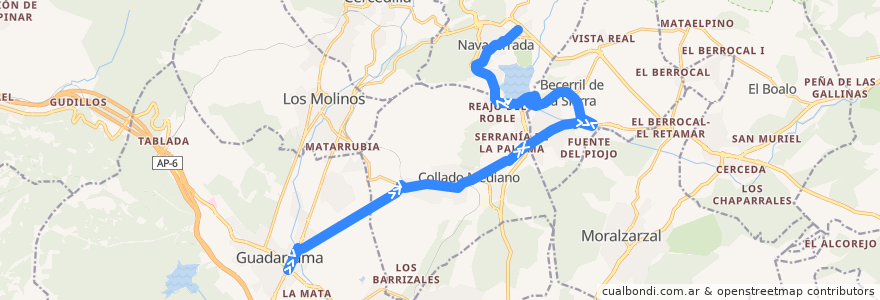 Mapa del recorrido Bus 690: Guadarrama → Collado Mediano → Navacerrada de la línea  en Comunidad de Madrid.