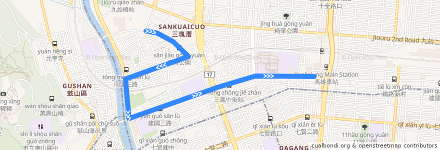 Mapa del recorrido 紅27(返程) de la línea  en Sanmin District.