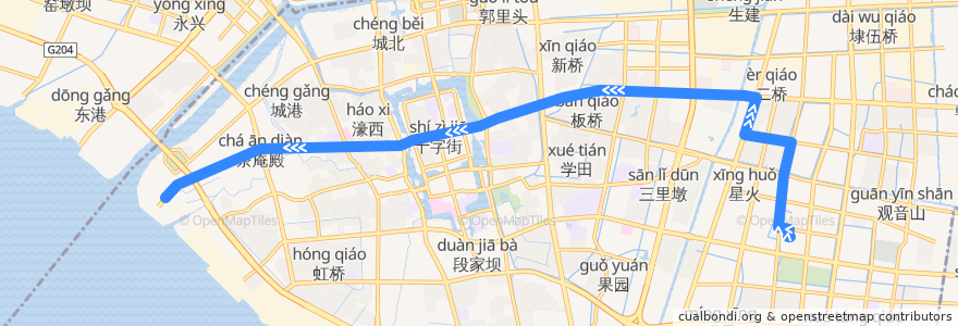Mapa del recorrido 7路: 东站公交回车场 => 南通港 de la línea  en Наньтун.