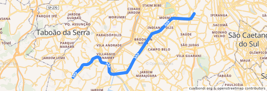 Mapa del recorrido Linha 5 - Lilás: Capão Redondo → Chácara Klabin de la línea  en Sao Paulo.