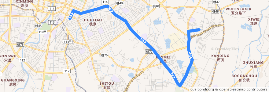 Mapa del recorrido 169 中壢→華勛社區 de la línea  en Чжунли.