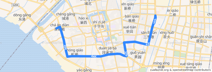 Mapa del recorrido 18路: 通大钟秀校区 => 长途车站 de la línea  en 崇川区.