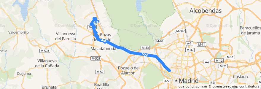 Mapa del recorrido Bus 629: Las Rozas (Parque Empresarial)→ Madrid (Moncloa) de la línea  en Community of Madrid.