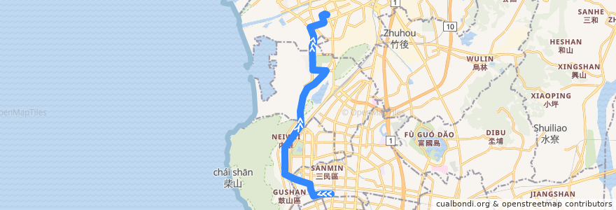 Mapa del recorrido 218A(返程) de la línea  en Kaohsiung.