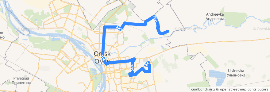 Mapa del recorrido Автобус №72 : пос. Чкаловский - СНТ Ивушка de la línea  en Omsk.