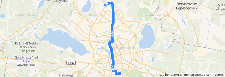 Mapa del recorrido Троллейбус 5. Коммунистическая - ЦПКиО de la línea  en エカテリンブルク管区.