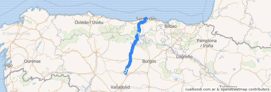 Mapa del recorrido Línea Palencia-Santander de la línea  en İspanya.