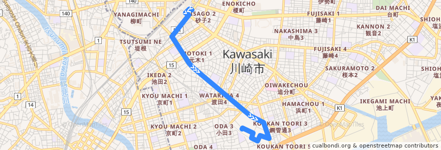 Mapa del recorrido 渡田線　川崎駅 => カワサキアイランドスイート de la línea  en 川崎区.