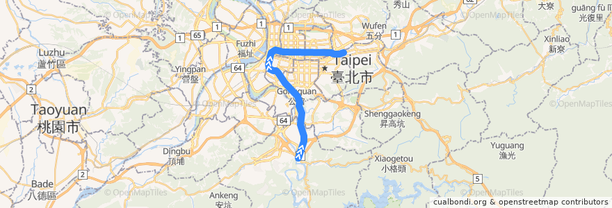 Mapa del recorrido 台北捷運松山新店線(逆向) de la línea  en Taipei.