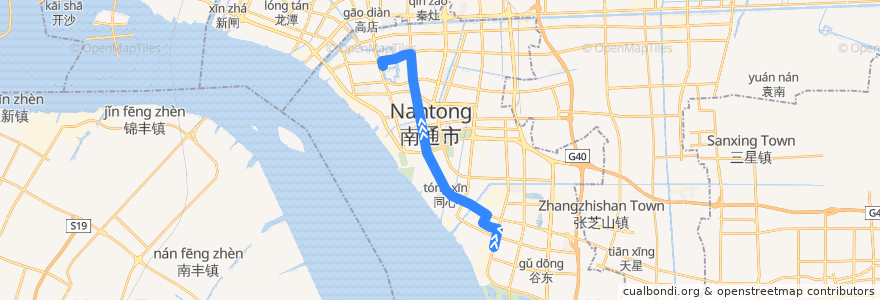 Mapa del recorrido 22路: 新开 => 环西文化广场 de la línea  en Chongchuan District.