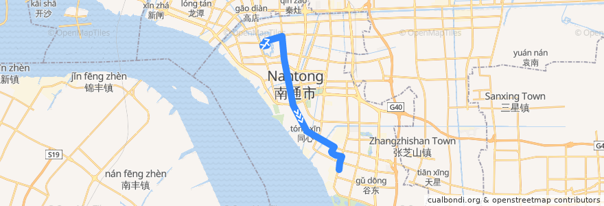 Mapa del recorrido 22路: 环西文化广场 => 新开 de la línea  en Chongchuan District.