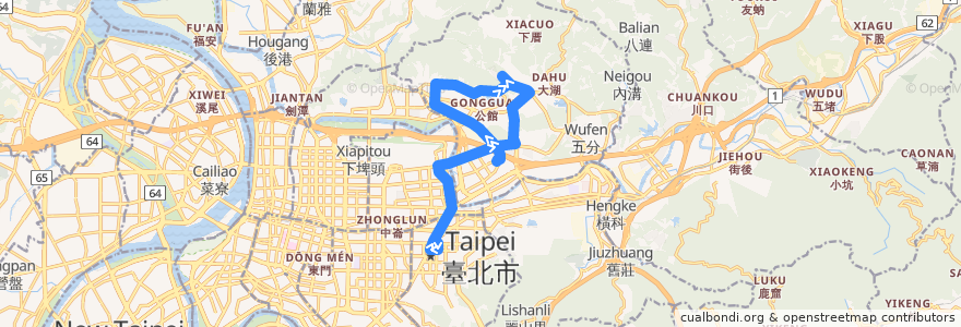 Mapa del recorrido 臺北市 藍27 (BL27) 內湖行政中心-捷運市政府站 不經三總 (返程) de la línea  en 臺北市.