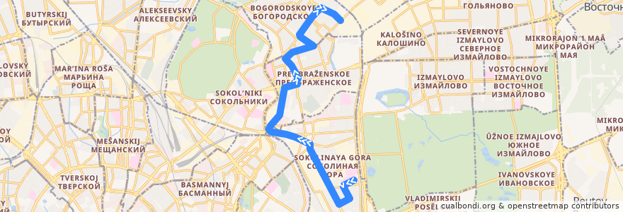 Mapa del recorrido Автобус 86: Больница Соколиной Горы => Метро "Бульвар Рокоссовского" de la línea  en Восточный административный округ.