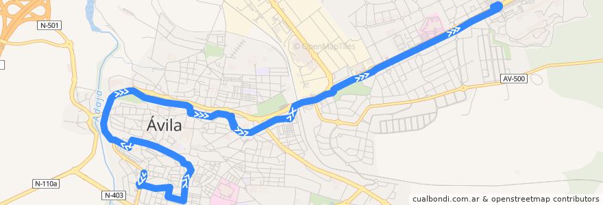 Mapa del recorrido Línea 1: San Nicolás-Escuela de Policía de la línea  en آبلة.