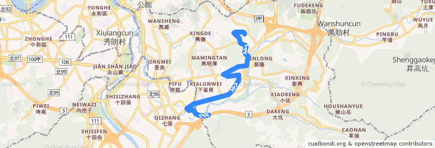 Mapa del recorrido 臺北市 小11 萬芳社區-大春山莊 (返程) de la línea  en 文山區.