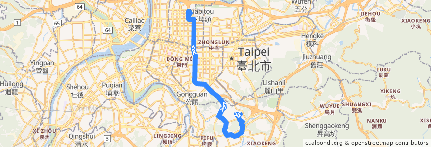 Mapa del recorrido 臺北市 298 萬芳社區-行天宮 (往程) de la línea  en 臺北市.