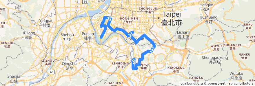 Mapa del recorrido 臺北市 673 大鵬新村-東園 (往程) de la línea  en Тайбэй.