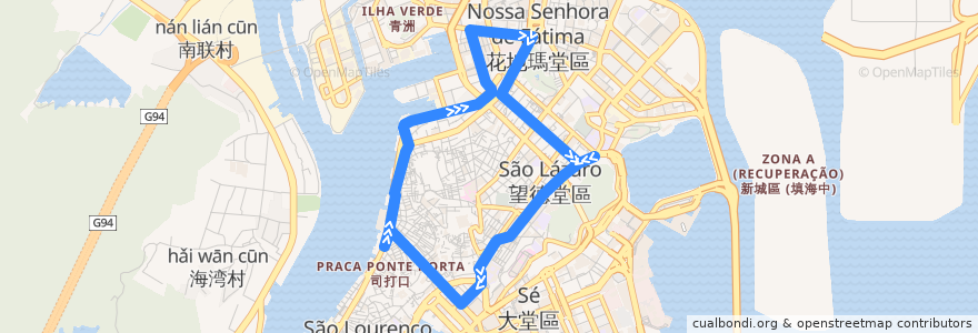 Mapa del recorrido 4 路線 Carreira n.º 4 de la línea  en 마카오 시.