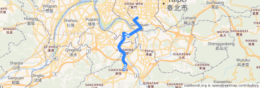 Mapa del recorrido 臺北市 208區 中和-公館 (往程) de la línea  en Neu-Taipeh.