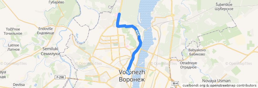 Mapa del recorrido Автобус №44Н: ВГУ - Областная больница de la línea  en городской округ Воронеж.