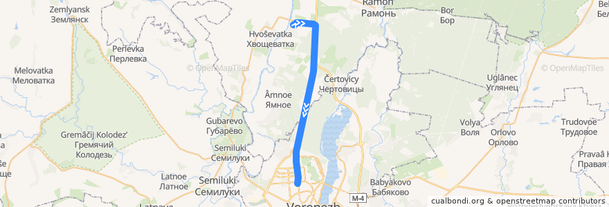 Mapa del recorrido Автобус №110: Новое Животинное - Воронеж de la línea  en Oblast de Voronej.