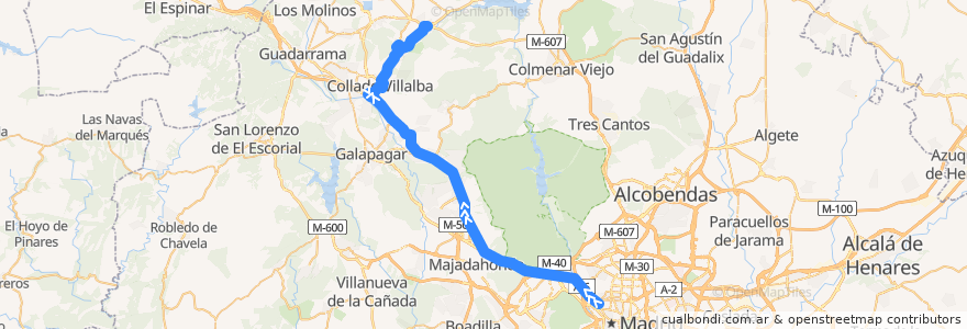 Mapa del recorrido Bus 672A: Madrid (Moncloa) → Cerceda (Directo) de la línea  en Autonome Gemeinschaft Madrid.