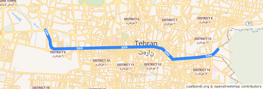 Mapa del recorrido خط ۴ de la línea  en Teerã.