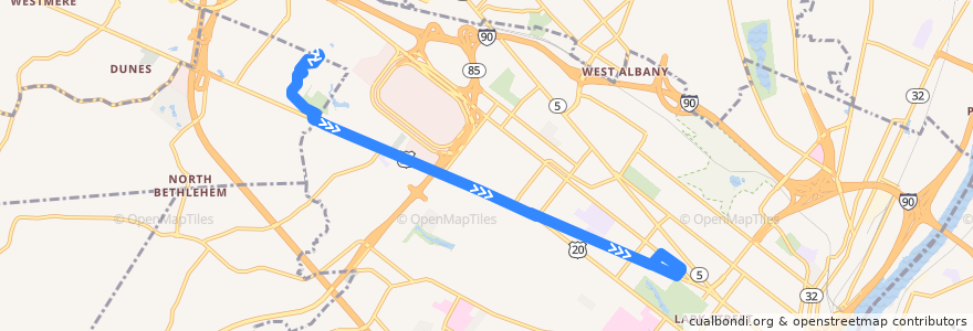 Mapa del recorrido CDTA 11 UAlbany Shuttle de la línea  en 奥尔巴尼县 / 阿伯尼郡.