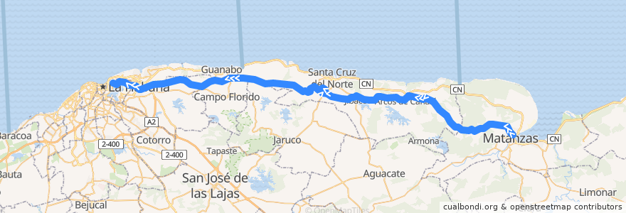 Mapa del recorrido Ferrocarril de Hershey de la línea  en 古巴.
