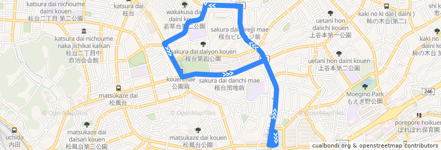 Mapa del recorrido 雨堤・桜台線 de la línea  en Aoba Ward.
