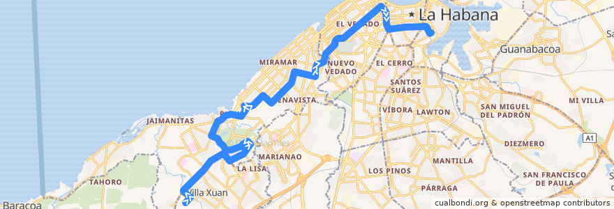 Mapa del recorrido Línea de metrobus P4 San Agustin => Terminal de Ferrocarriles de la línea  en Havana.