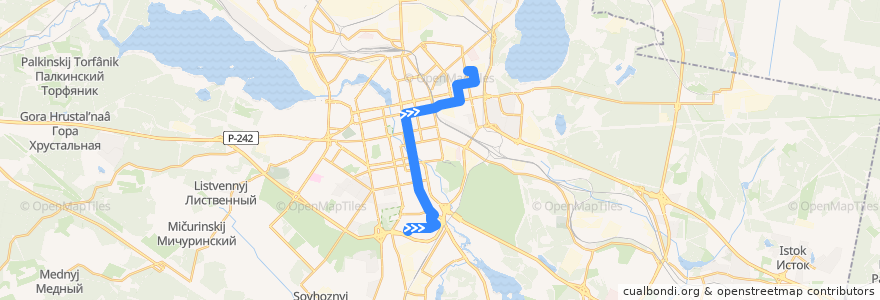 Mapa del recorrido Троллейбус 20. Ботаническая — Академическая de la línea  en エカテリンブルク管区.