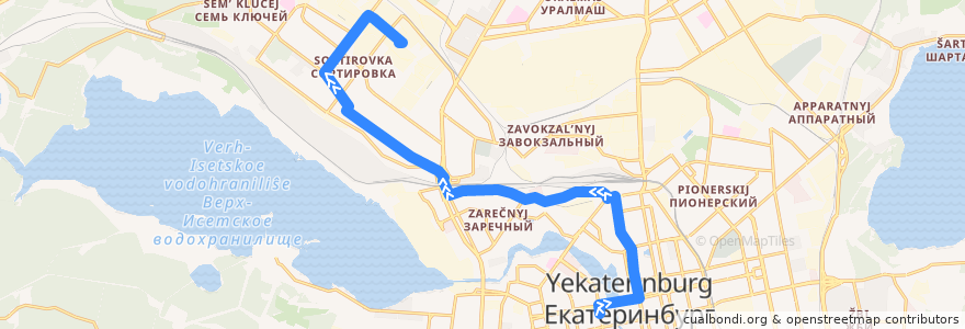 Mapa del recorrido Автобус 13а. Станция метро "Площадь 1905 года" - Уралтехгаз de la línea  en городской округ Екатеринбург.