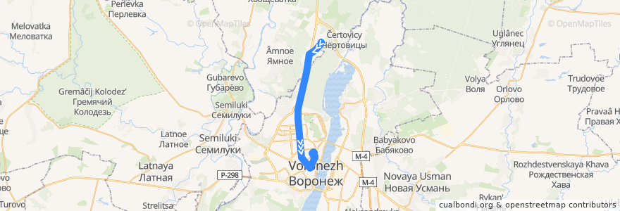 Mapa del recorrido Автобус №120: Аэропорт - Возал Воронеж 1 de la línea  en Óblast de Vorónezh.