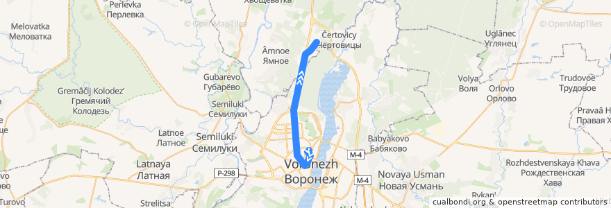 Mapa del recorrido Автобус №120: Возал Воронеж 1 - Аэропорт de la línea  en Óblast de Vorónezh.