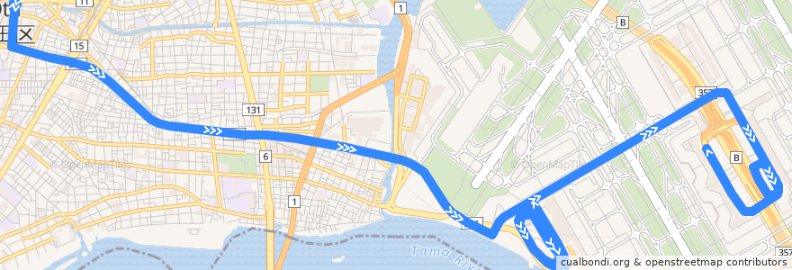 Mapa del recorrido 蒲95 de la línea  en Ота.
