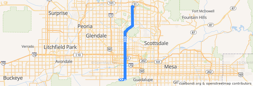 Mapa del recorrido bus 16 SB de la línea  en 피닉스.