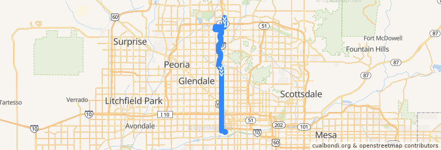Mapa del recorrido bus 27 SB de la línea  en 피닉스.