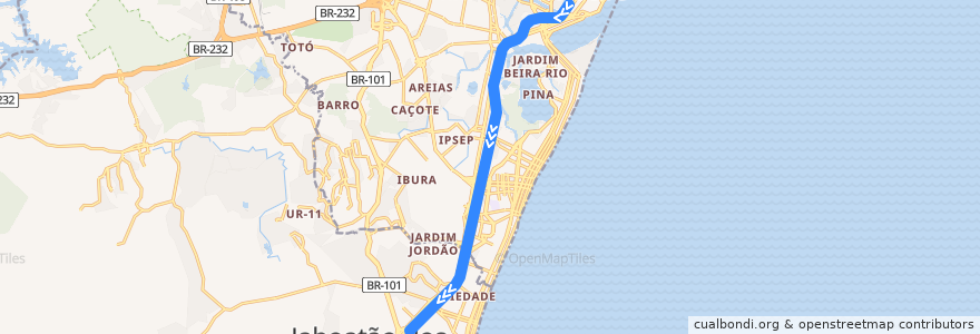 Mapa del recorrido Linha Sul (Recife --> Cajueiro Seco) de la línea  en 累西腓.