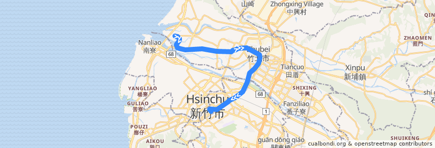 Mapa del recorrido 5601 新港村→新竹(經竹北) de la línea  en Taiwan maritime boundary.