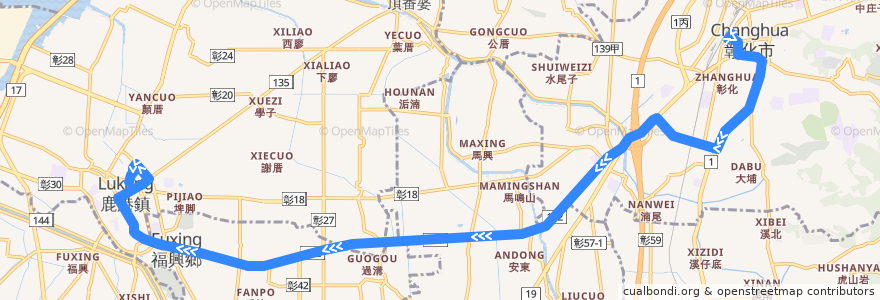 Mapa del recorrido 6900 彰化－鹿港(經馬鳴山) (去程) de la línea  en Changhua County.