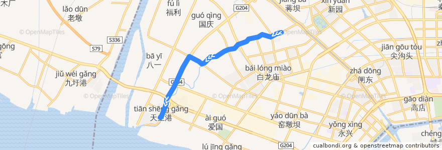Mapa del recorrido 2路: 西洋桥 => 天生港 de la línea  en 崇川区.