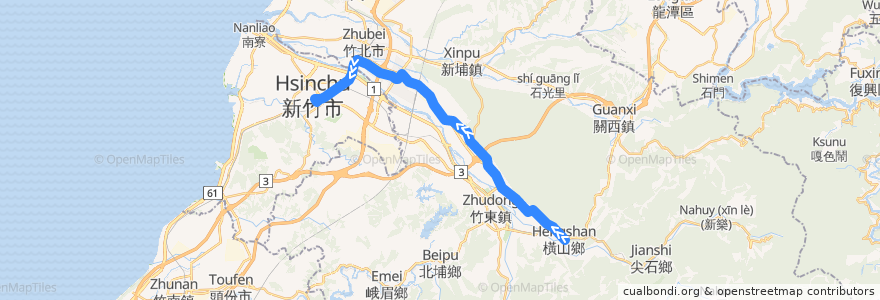 Mapa del recorrido 5614 九讚頭→新竹(經芎林) de la línea  en أقليم سين شو.