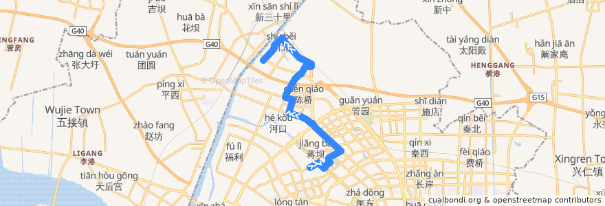 Mapa del recorrido 23路: 唐家闸东 => 陈桥育爱村 de la línea  en Chongchuan District.