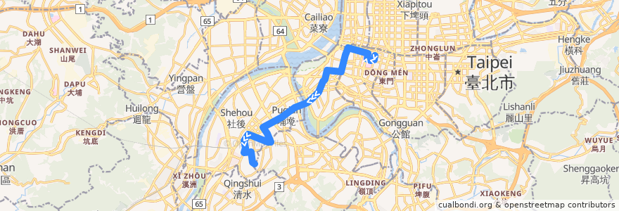 Mapa del recorrido 臺北市 265區 行政院-板橋 (返程) de la línea  en Nouveau Taipei.