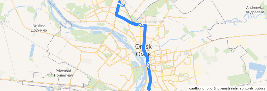 Mapa del recorrido Автобус №32 : Бархатовой - Железнодорожный вокзал de la línea  en Omsk.