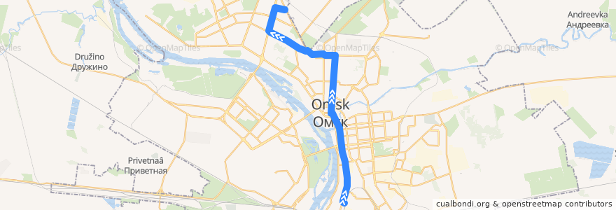 Mapa del recorrido Автобус №32 : Железнодорожный вокзал - Бархатовой de la línea  en Omsk.