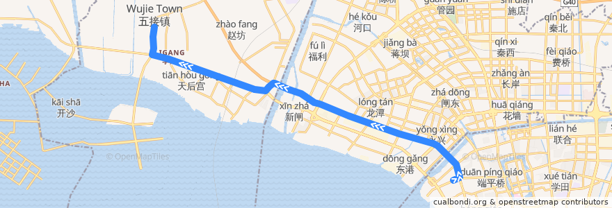 Mapa del recorrido 600路: 长途车站 => 五接镇 de la línea  en 南通市.